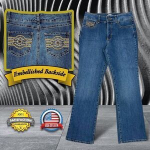 Bandolinoblu Daria-B Slim High Rise Bootcut Embellished Jeans WOMENS 10 MISSY